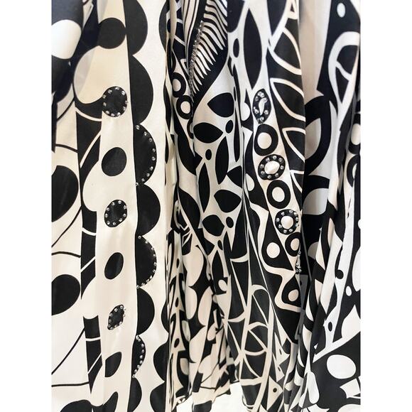 Nina Austin Silk Beaded Abstract Black and White Dress Large - Picture 14 of 16